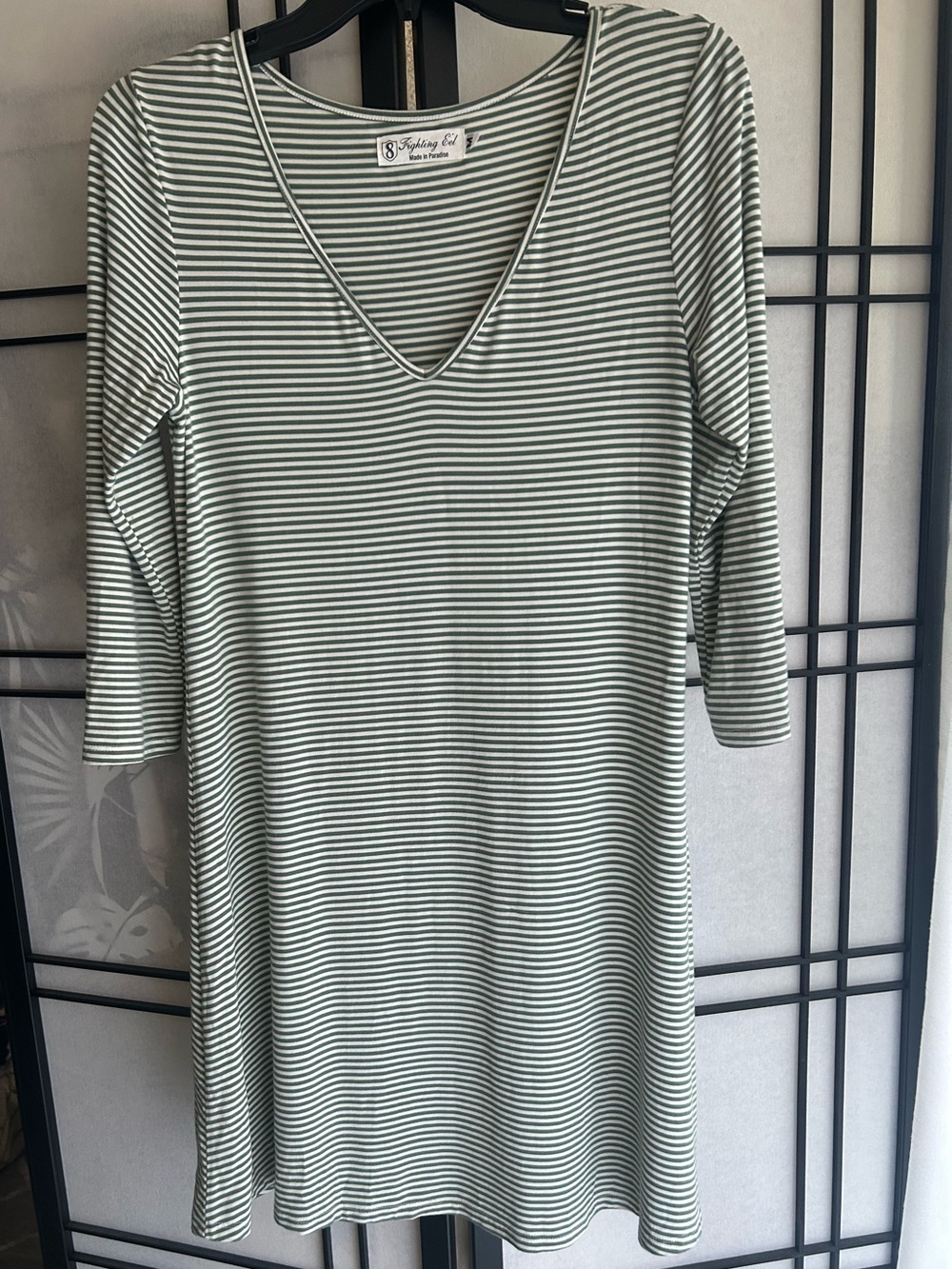Splendid Sage and White Striped V-Neck Midi Dress